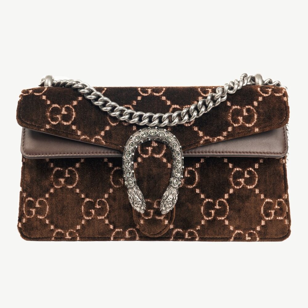 Gucci Dionysus Brown Velvet GG Monogram Medium Shoulder Bag